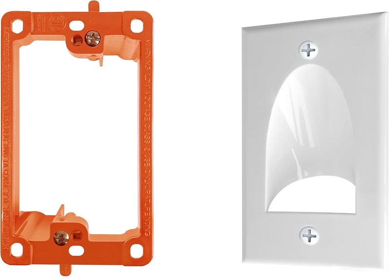 Best Mounts 1 Pack Wall Plate Cable Pass Through with Bracket - In Wall Cable Management Kit - Recessed Cable Wall Plate Pair with Single Gang Low Voltage Mounting Bracket - Decorator Cover for Low Voltage Cables - Image 1